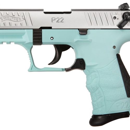 A103 Walther P22Q 22 LR Semi Auto Pistol with Angel Blue Frame and Satin Stainless Slide