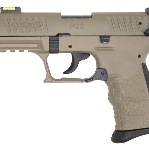 A77 Walther P22 QD 22LR FDE Rimfire Pistol with Threaded Barrel and Fiber Optic Front Sight